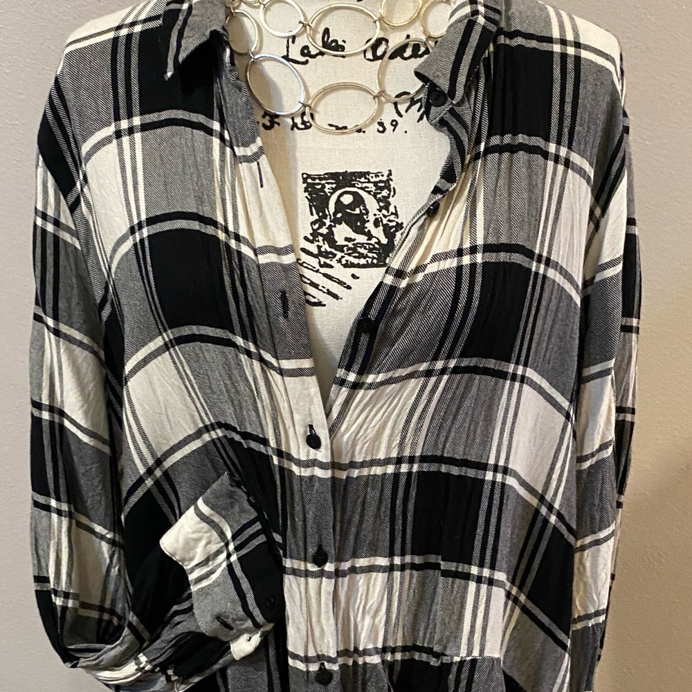 Black and white checked button up